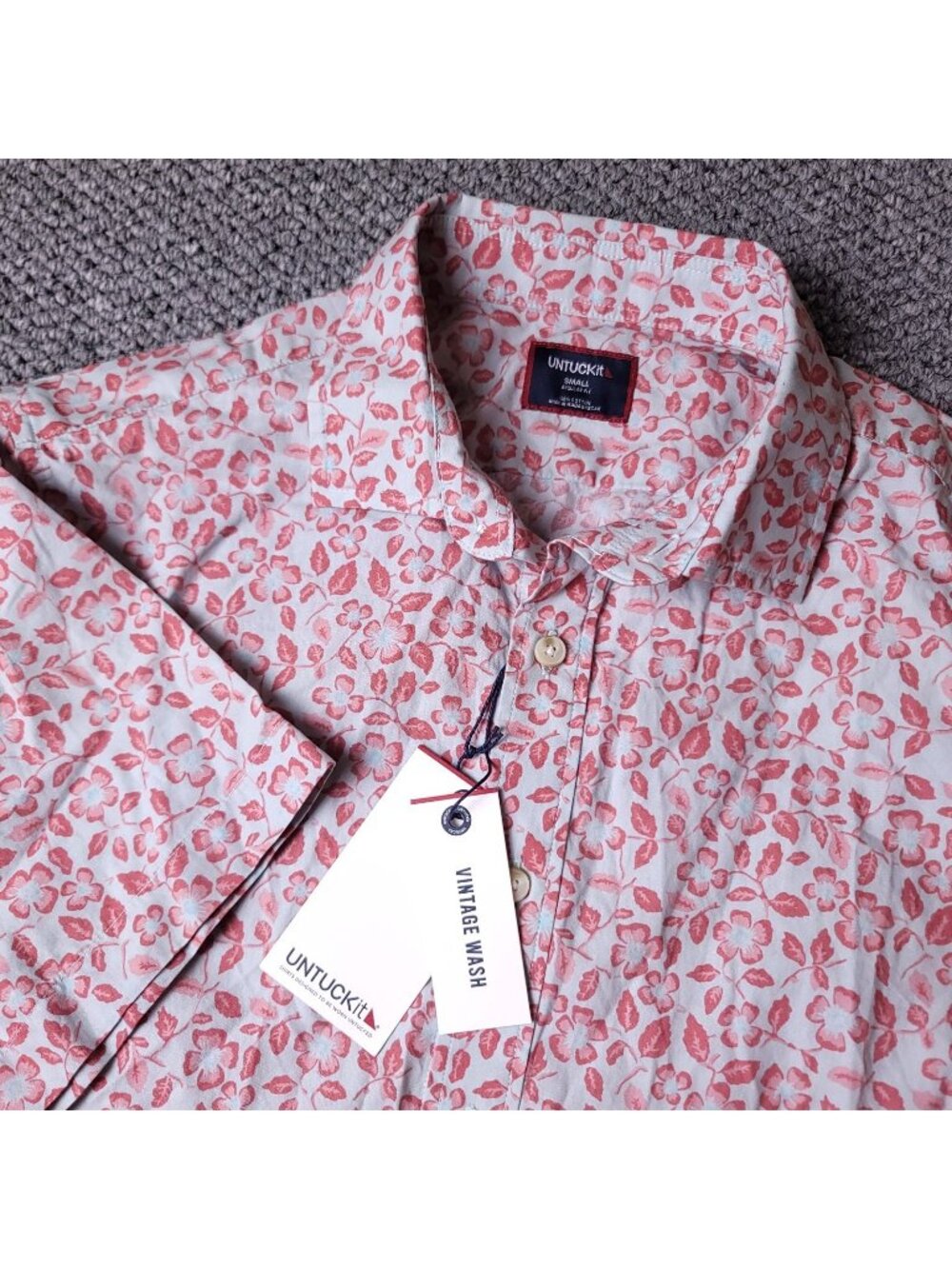 UNTUCKit Buchanan Shirt Mens S Small Orange Floral Button Short Sleeve Cotton